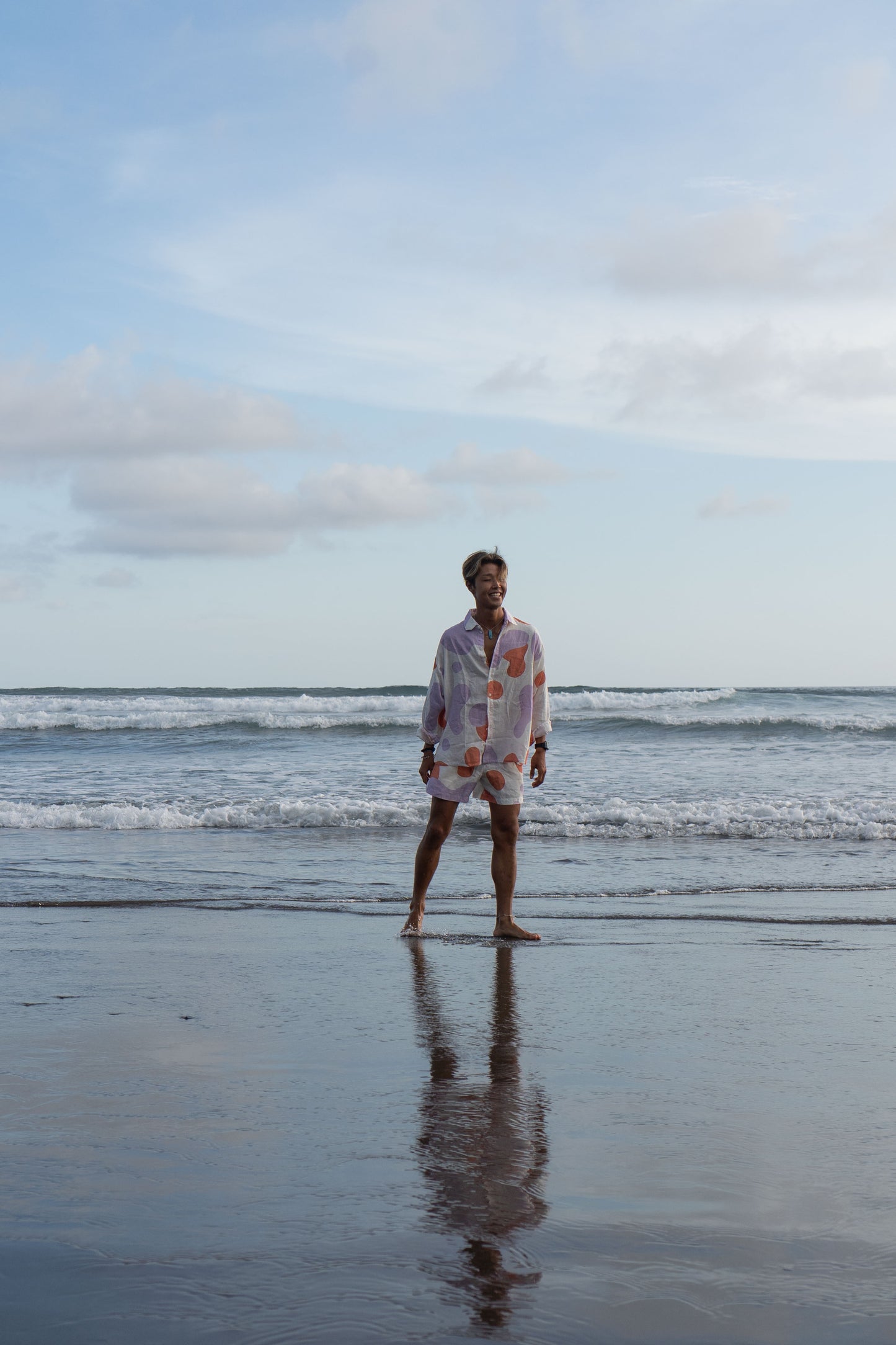 Colorful linen shirt and shorts - candy