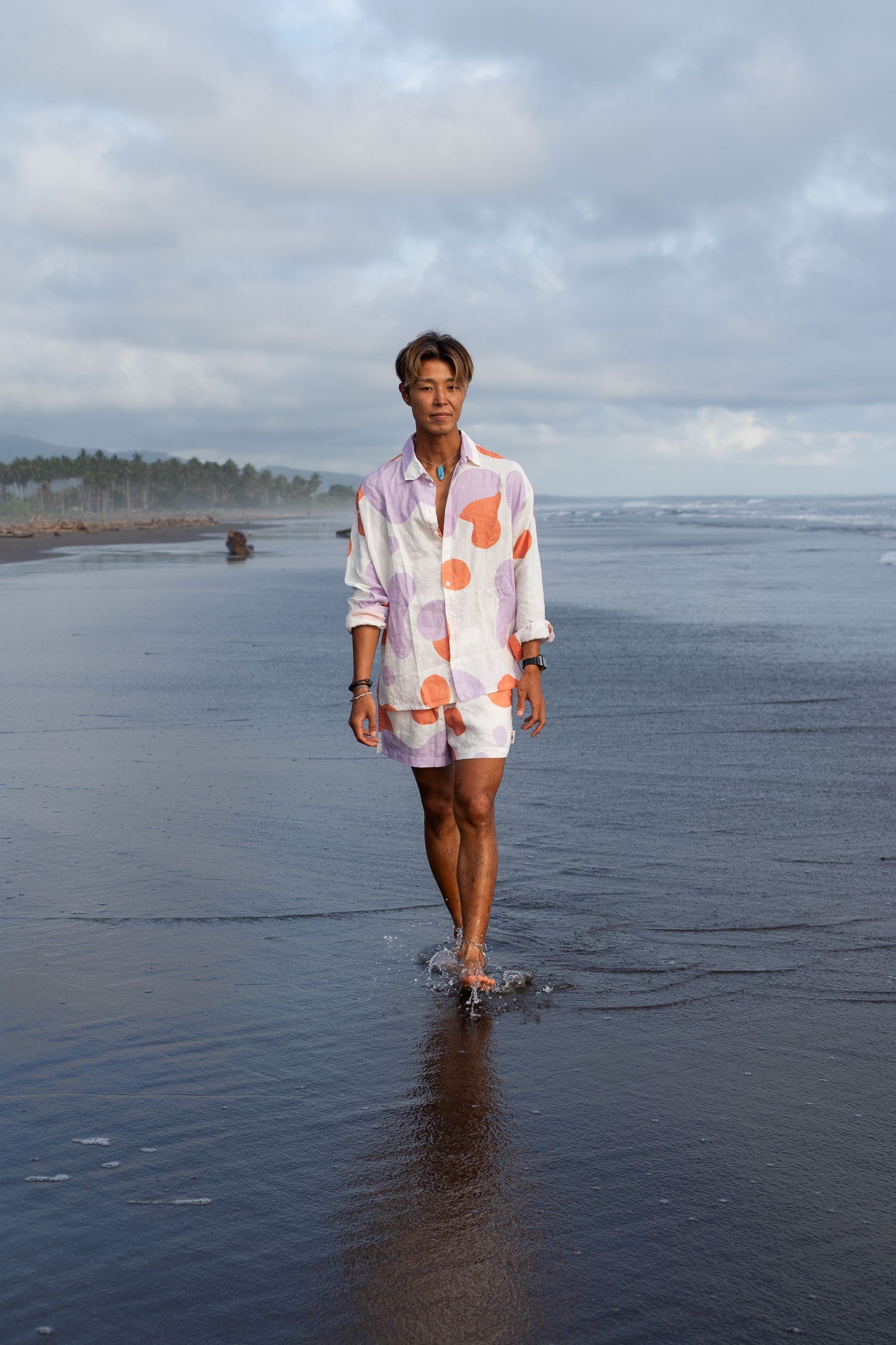 Colorful linen shirt and shorts - candy