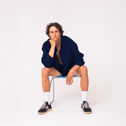 Linen shirt and shorts for men | Solid blue | READY TO SHIP