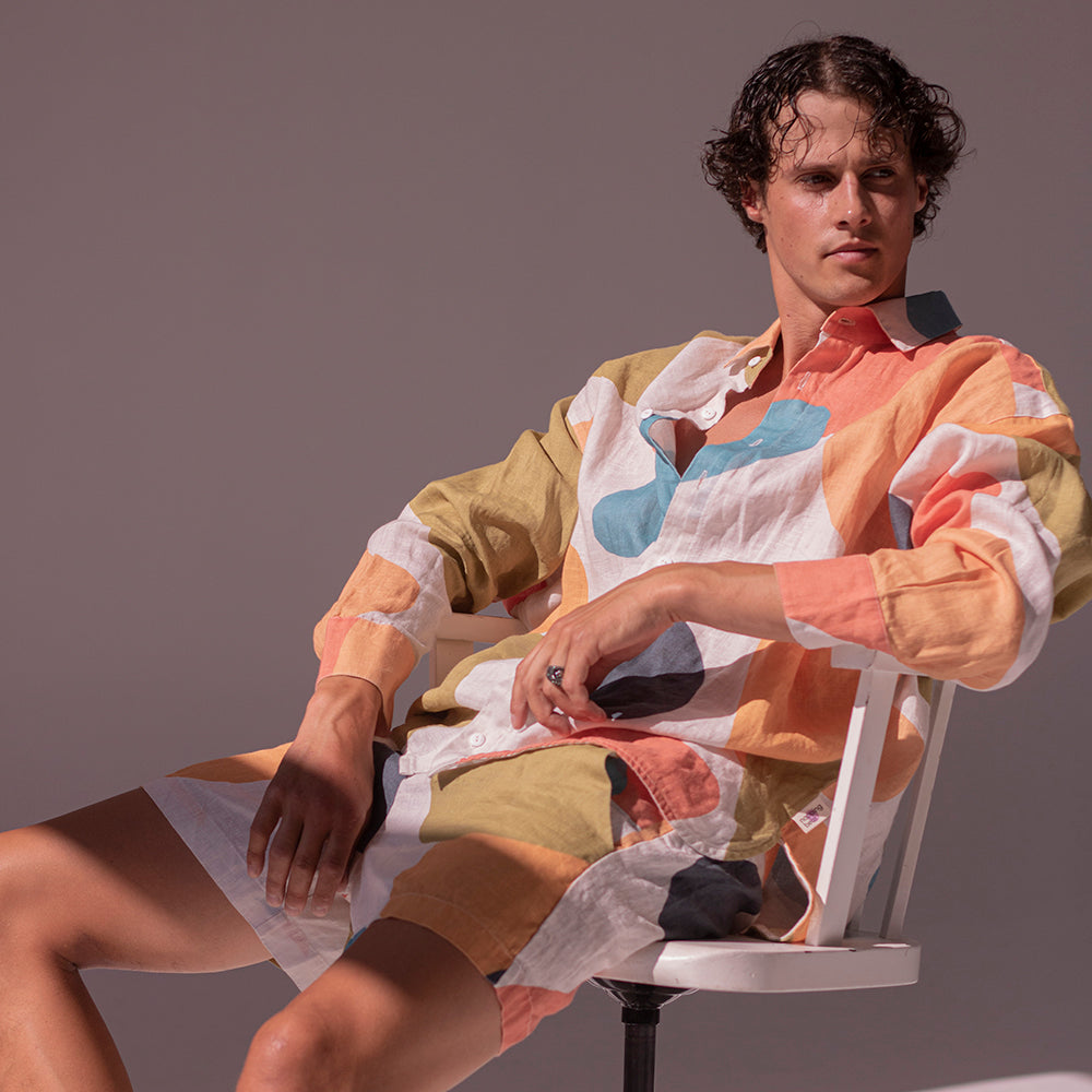 Colorful linen shirt and shorts - bubbles | READY TO SHIP