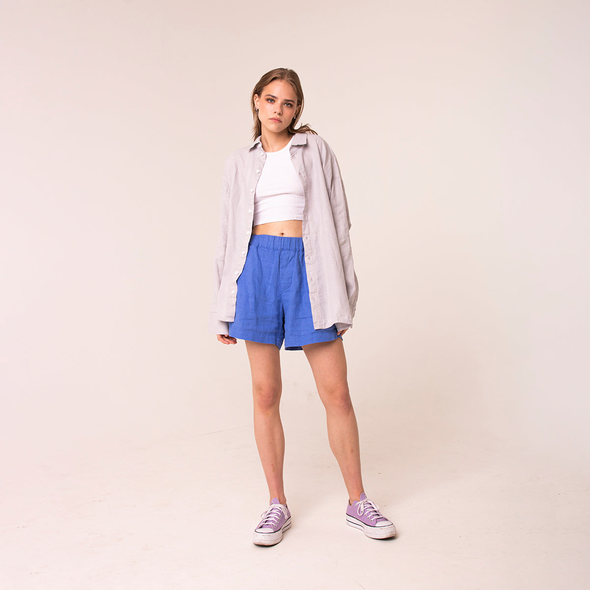 Linen shirt and shorts for women | light grey