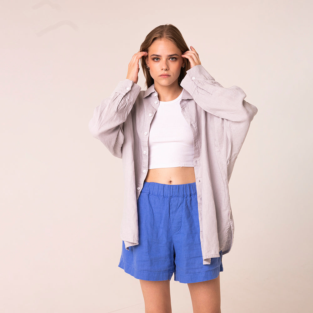 Linen shirt and shorts for women | light grey