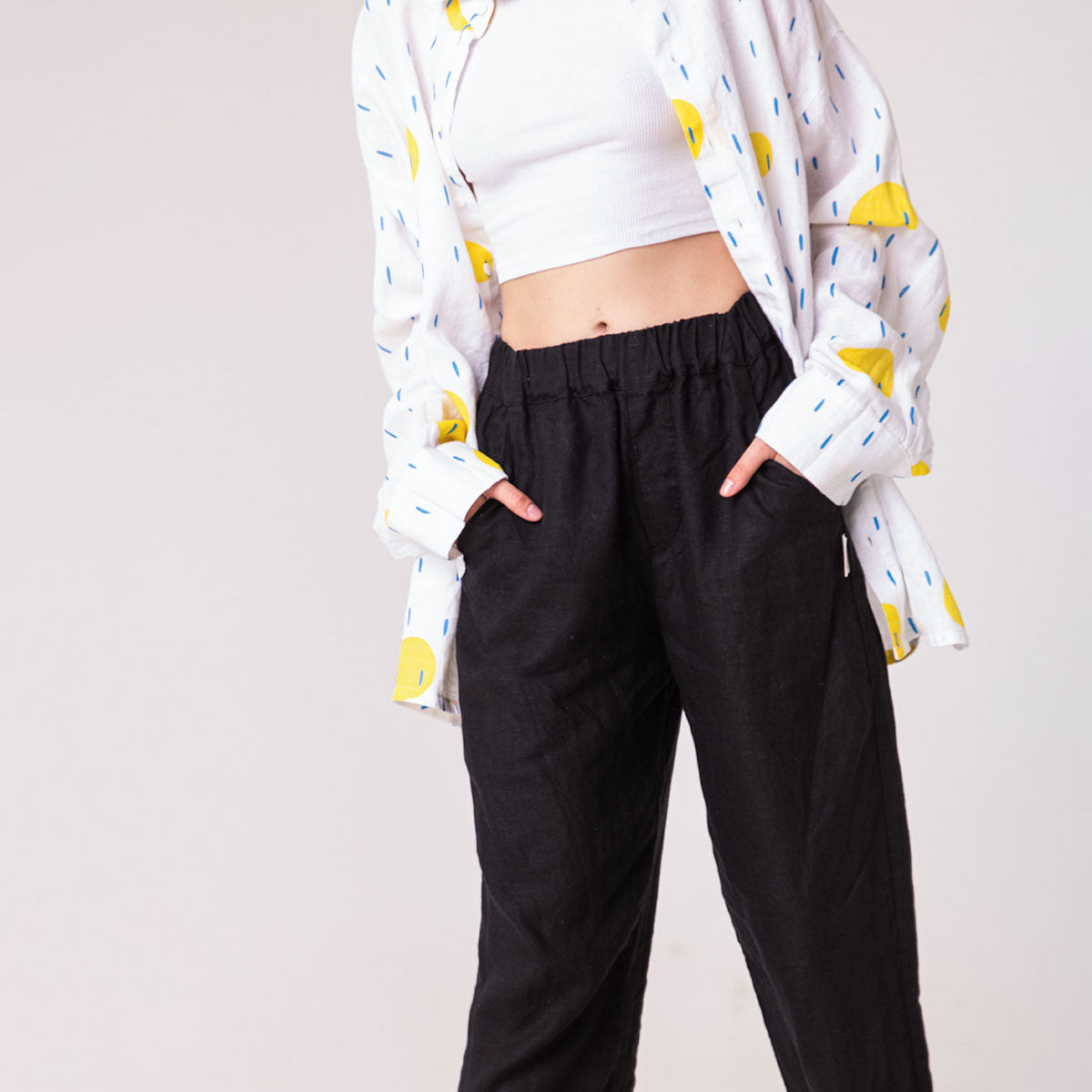 Black linen trousers
