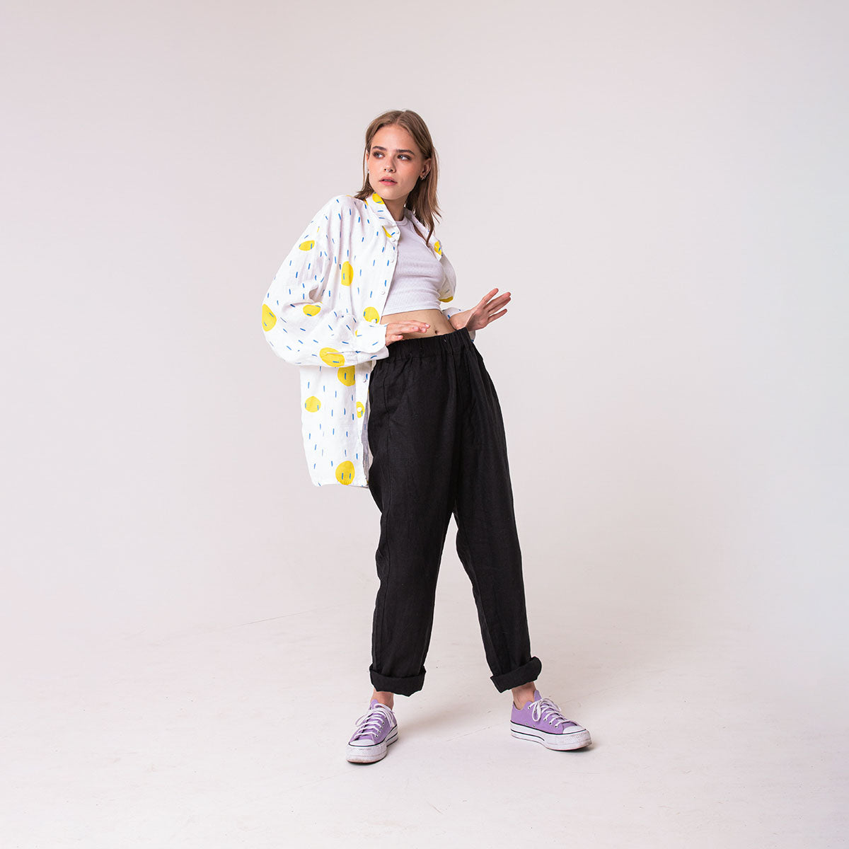 Black linen trousers
