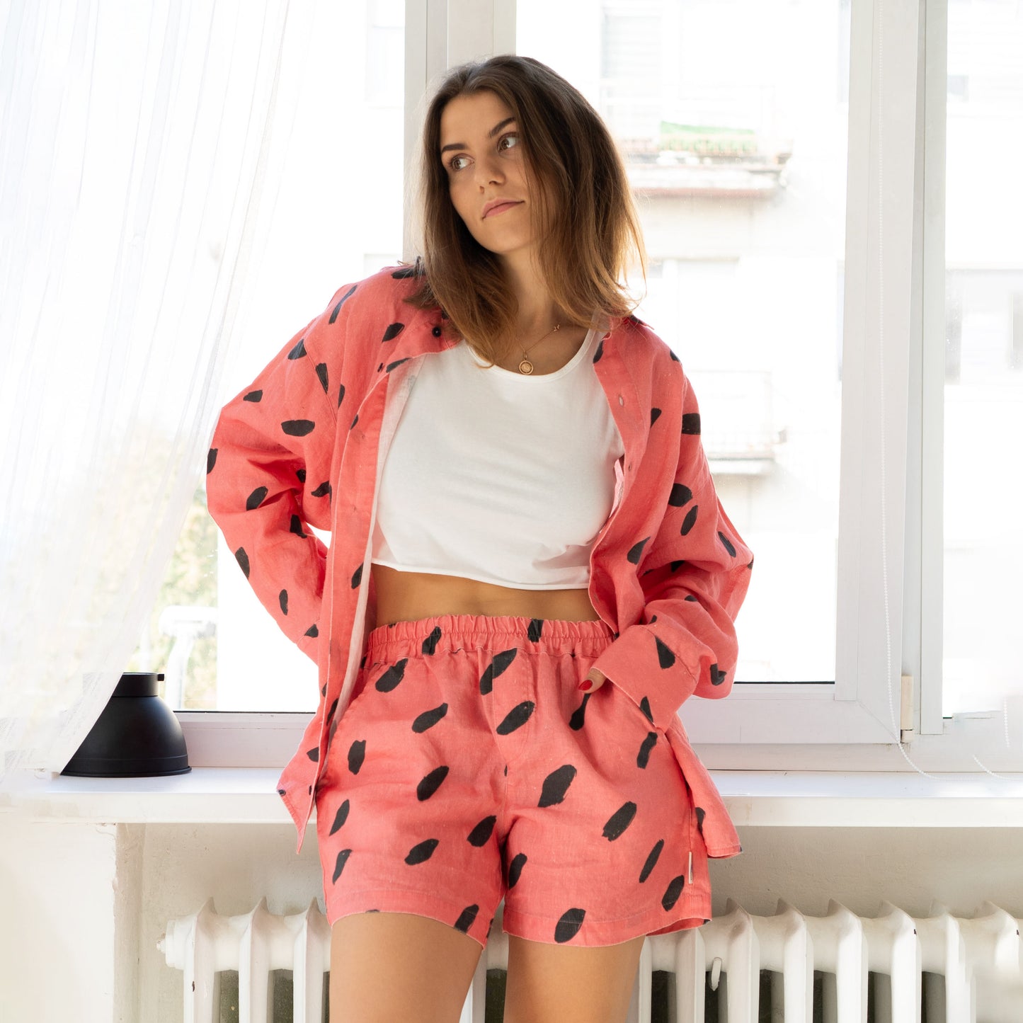 Linen shirt and shorts - watermelon