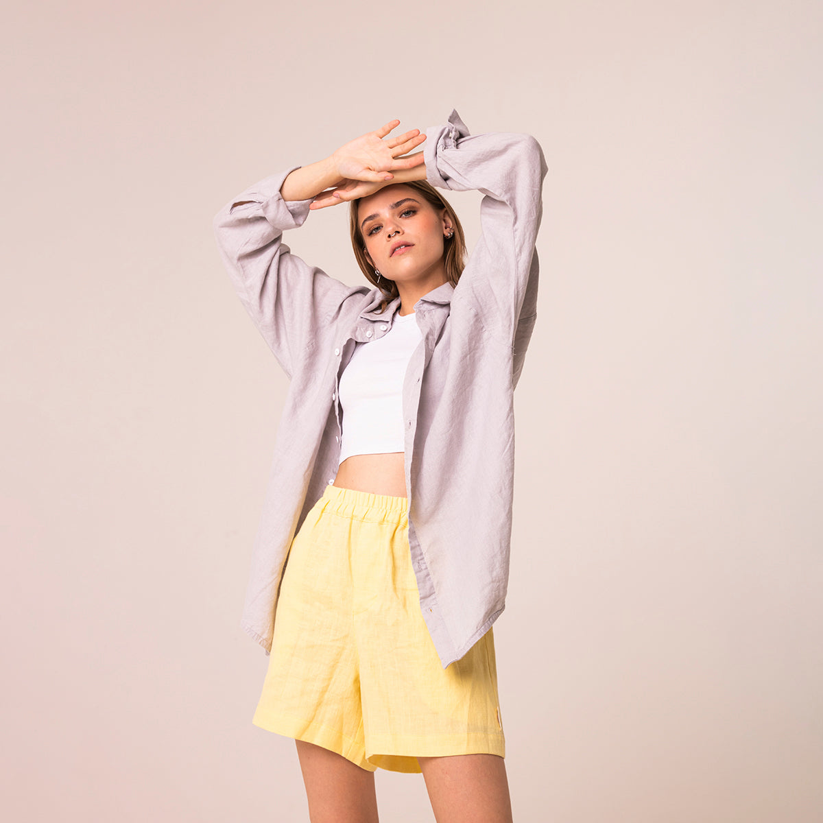 Linen shirt and shorts for women | light grey