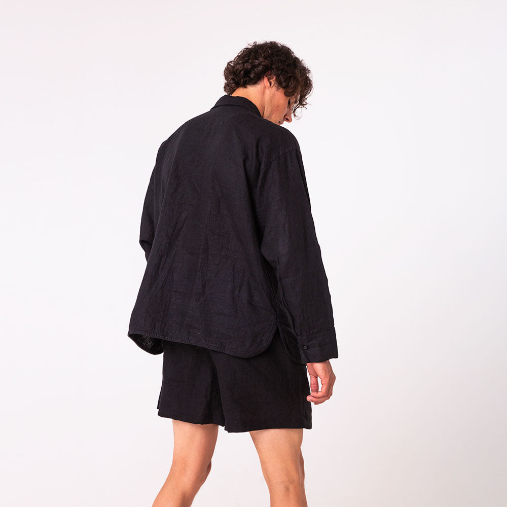 Linen shirt and shorts for men | Solid black