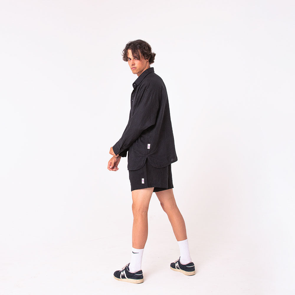 Black linen shorts
