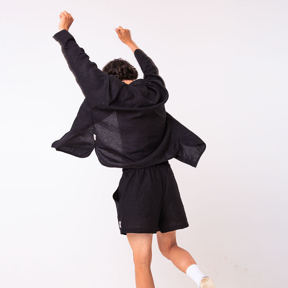 Linen shirt and shorts for men | Solid black
