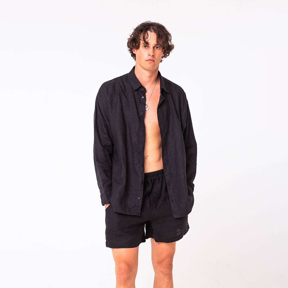 Black linen shorts
