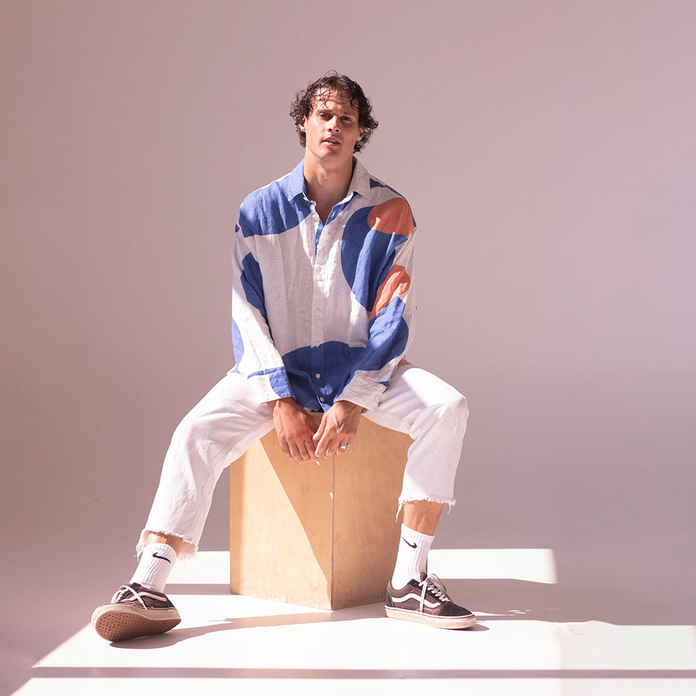 Colorful linen shirt - ocean