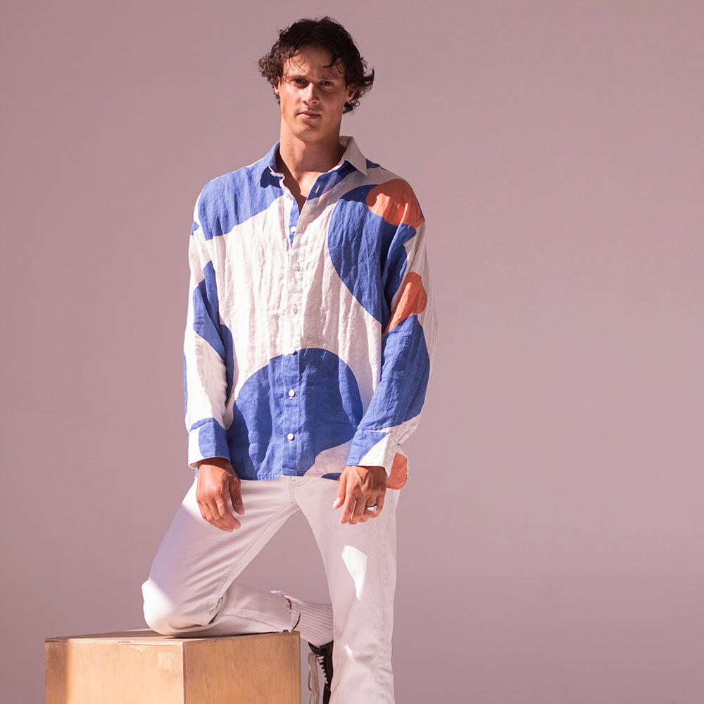 Colorful linen shirt - ocean