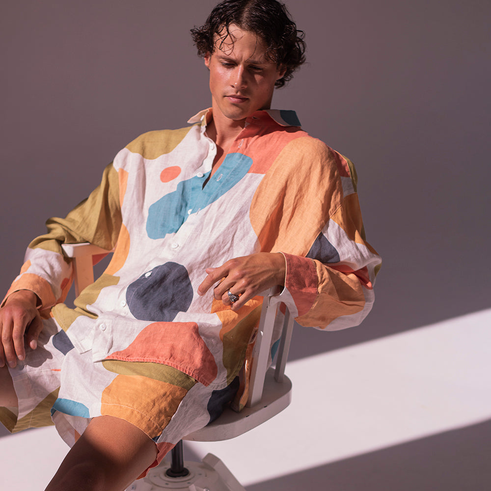 Colorful linen shirt and shorts - bubbles