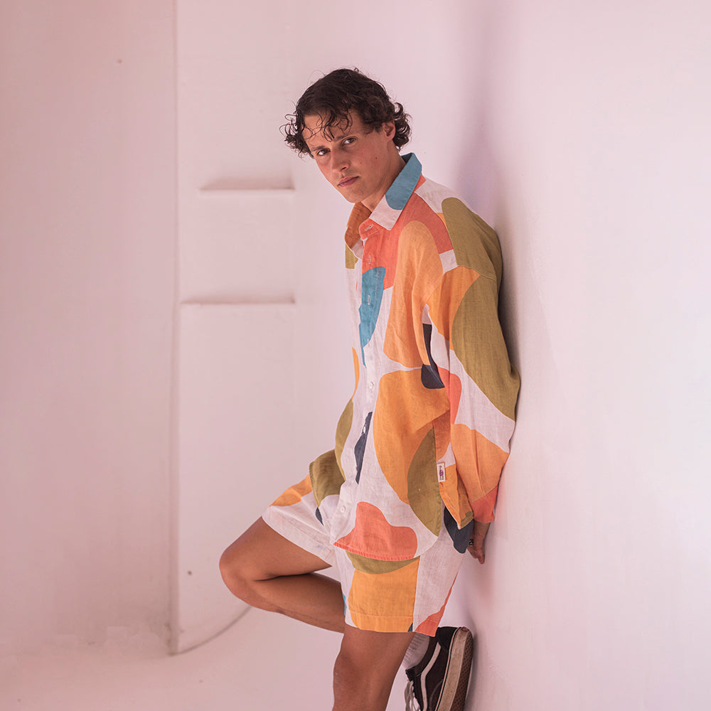 Colorful linen shirt and shorts - bubbles