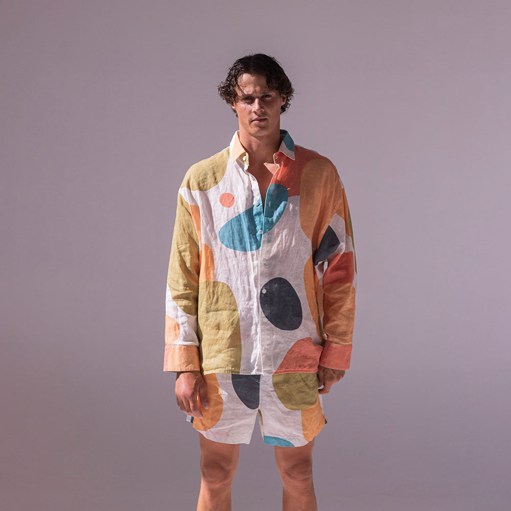 Colorful linen shirt and shorts - bubbles