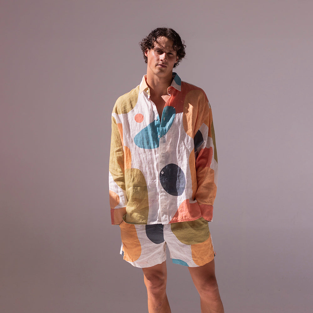 Colorful linen shirt and shorts - bubbles