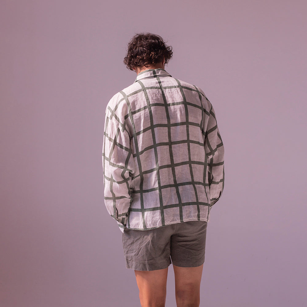 Colorful linen shirt and shorts - greenish