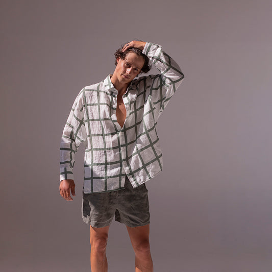 Colorful linen shirt and shorts - greenish