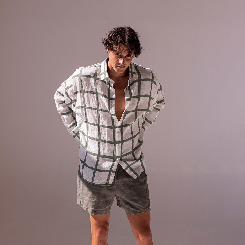 Colorful linen shorts - greenish