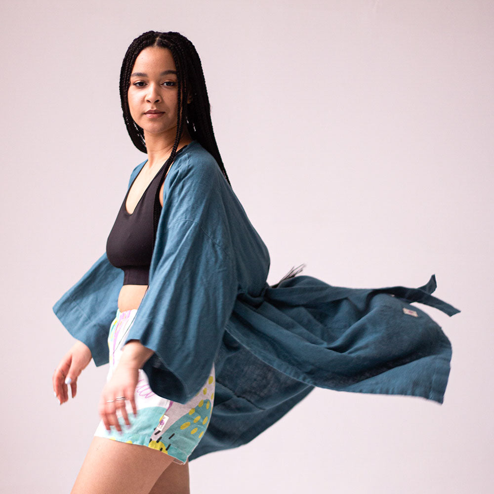 Linen kimono robe 'Ocean'