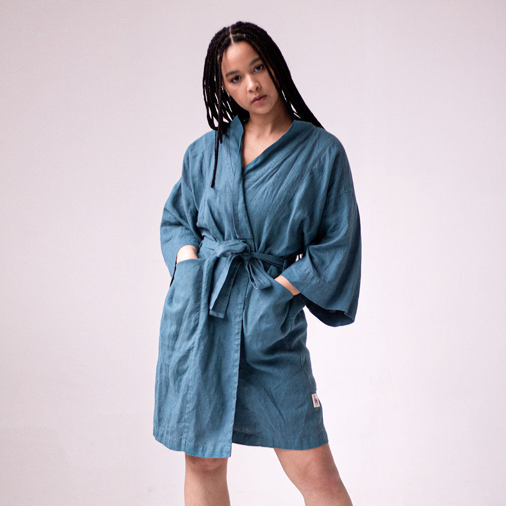 Linen kimono robe 'Ocean'