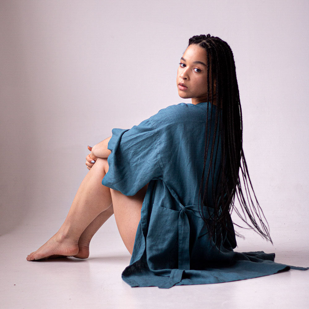 Linen kimono robe 'Ocean'