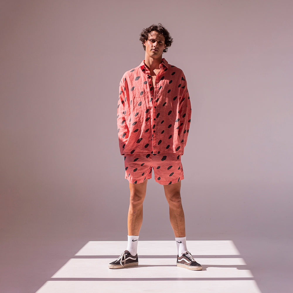 Colorful linen shirt and shorts - watermelon