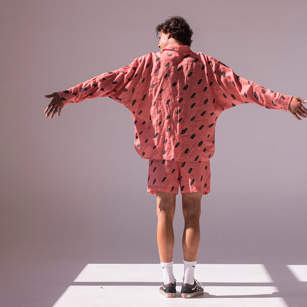 Colorful linen shirt and shorts - watermelon