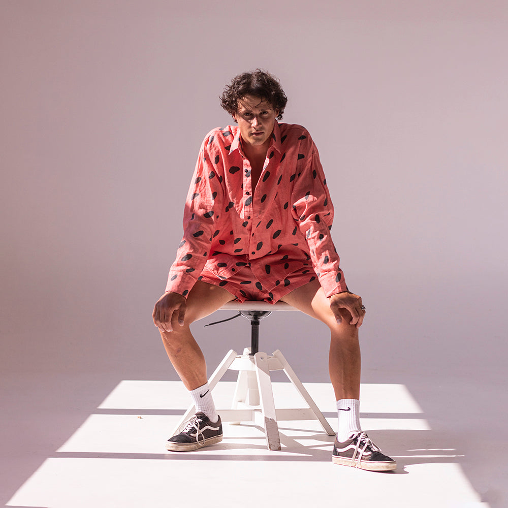 Colorful linen shirt and shorts - watermelon