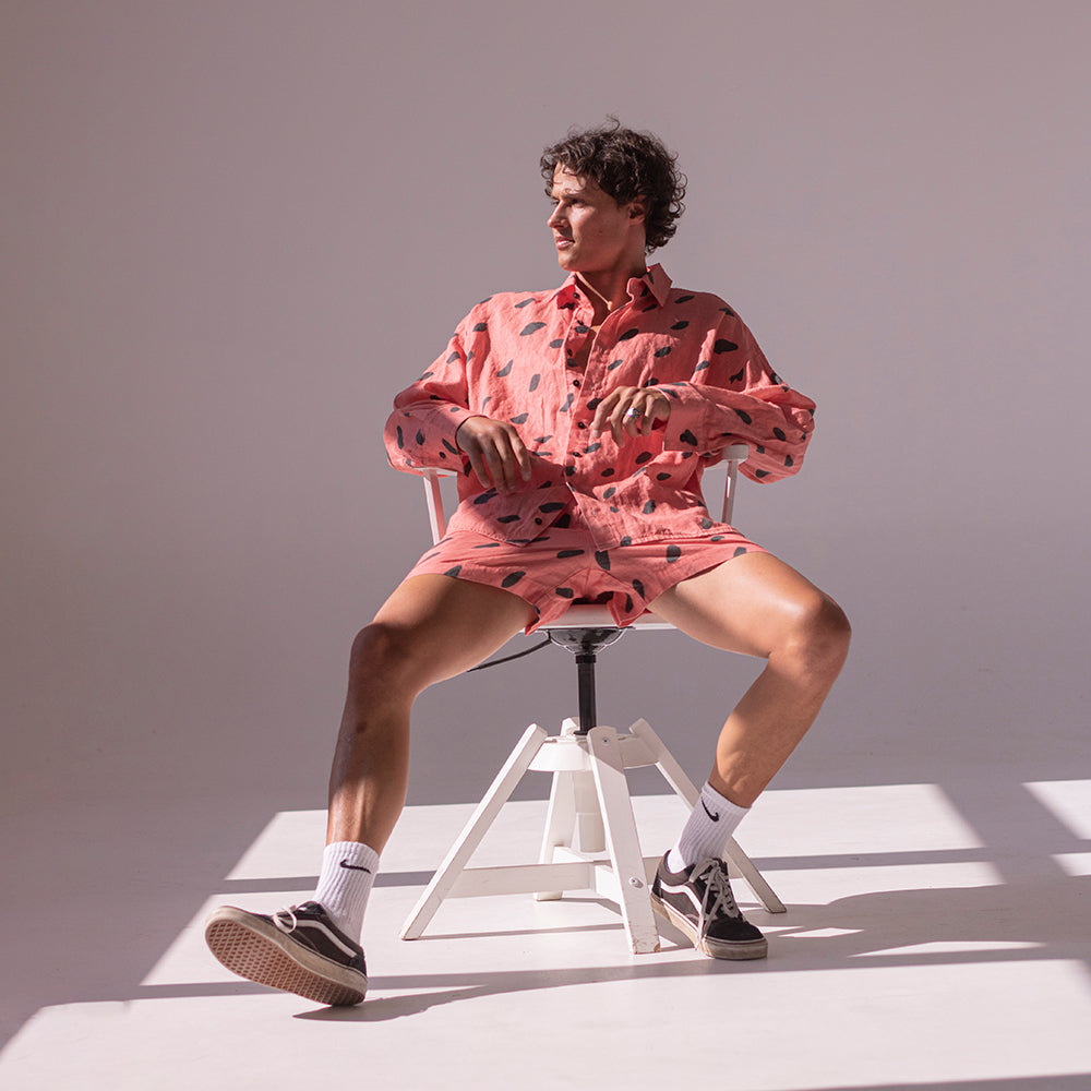 Colorful linen shirt and shorts - watermelon