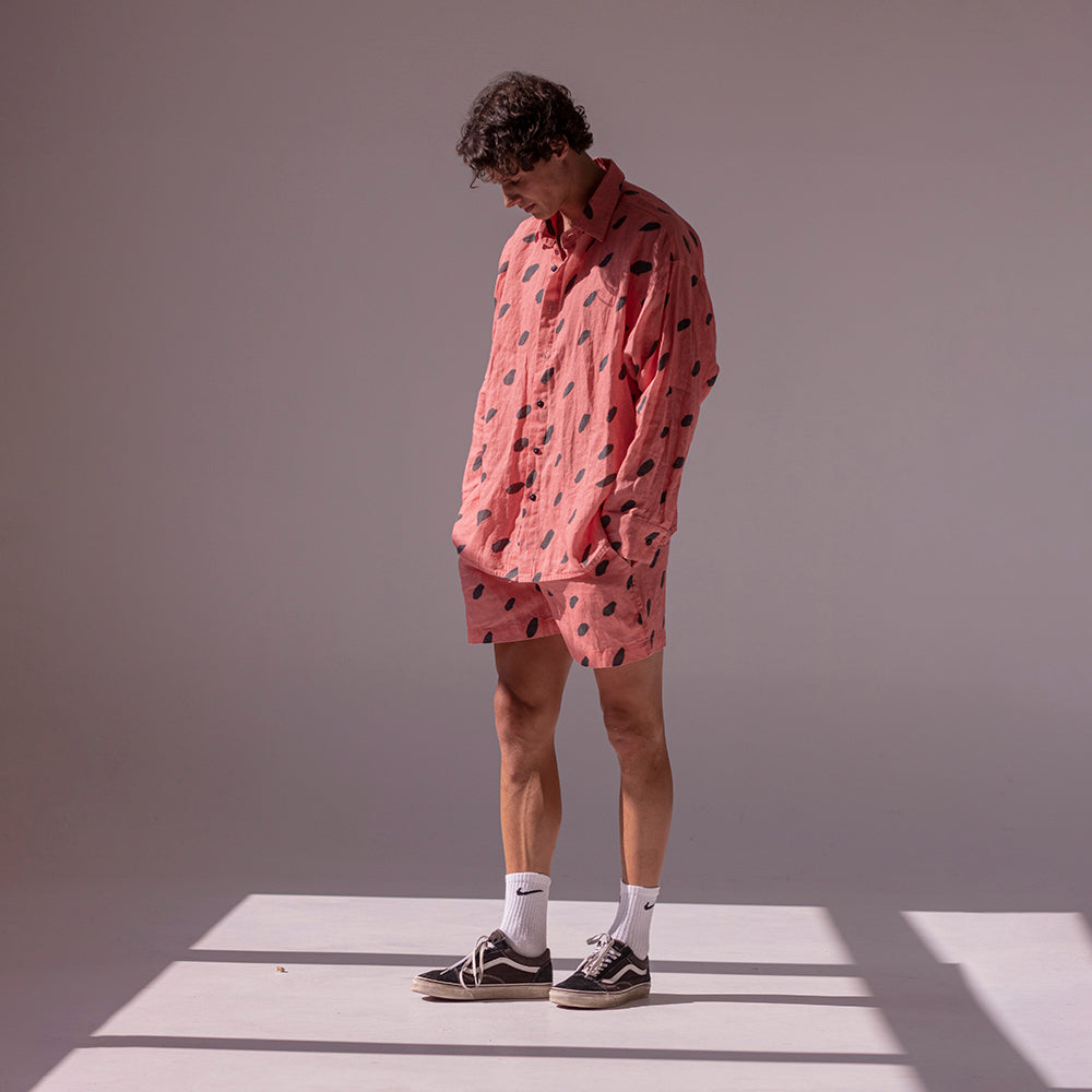 Colorful linen shirt and shorts - watermelon