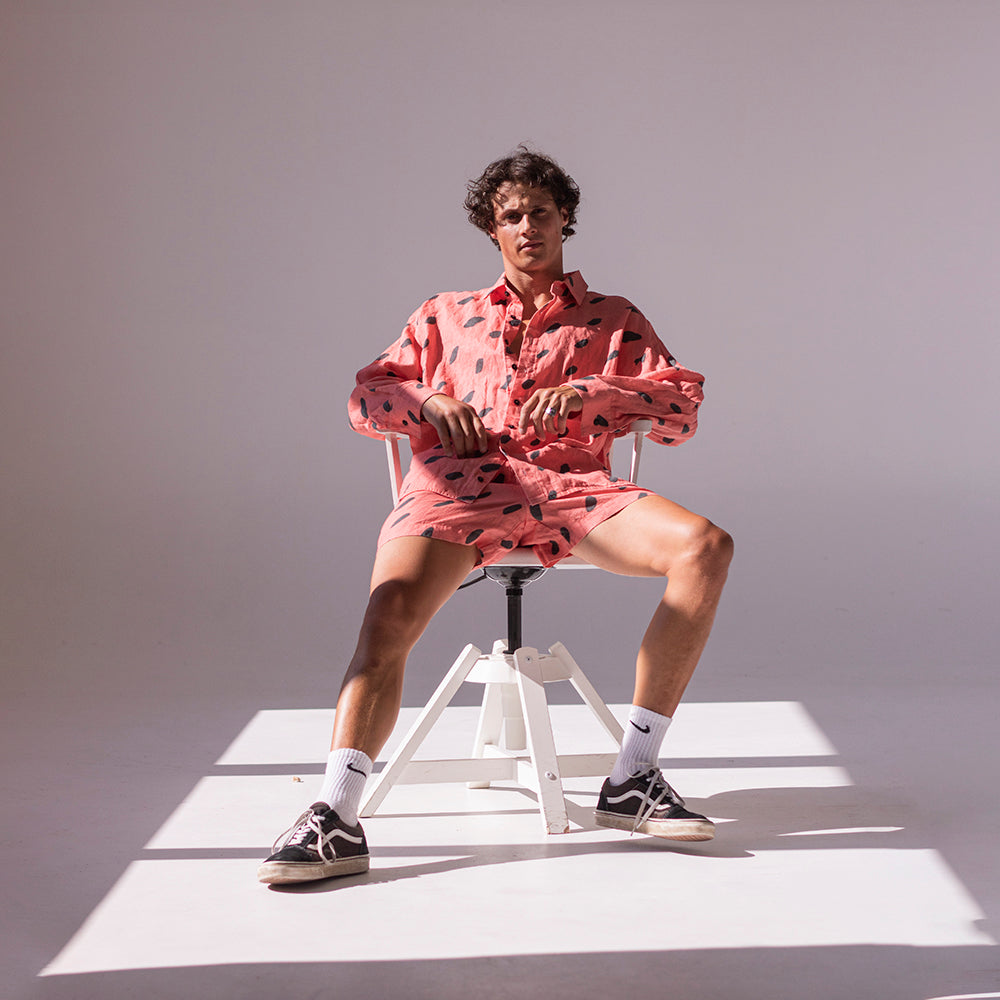 Colorful linen shirt and shorts - watermelon