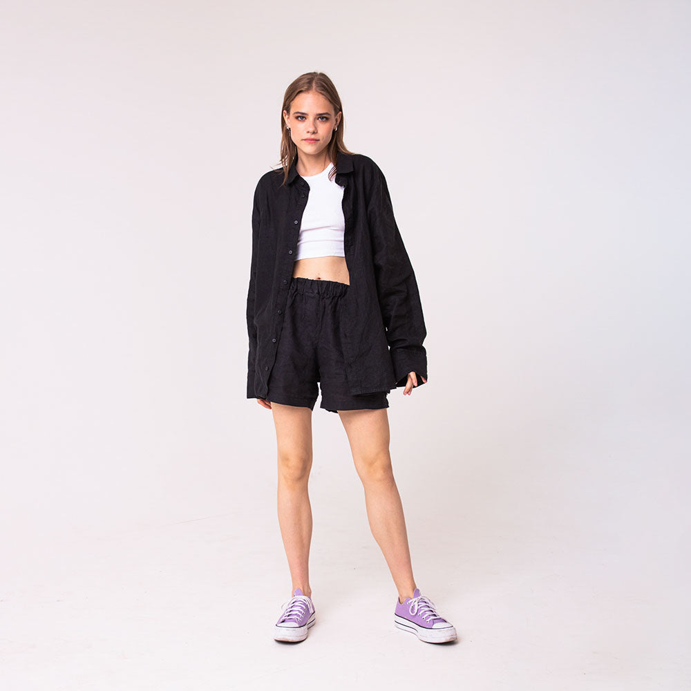 Linen shirt for women | Solid black