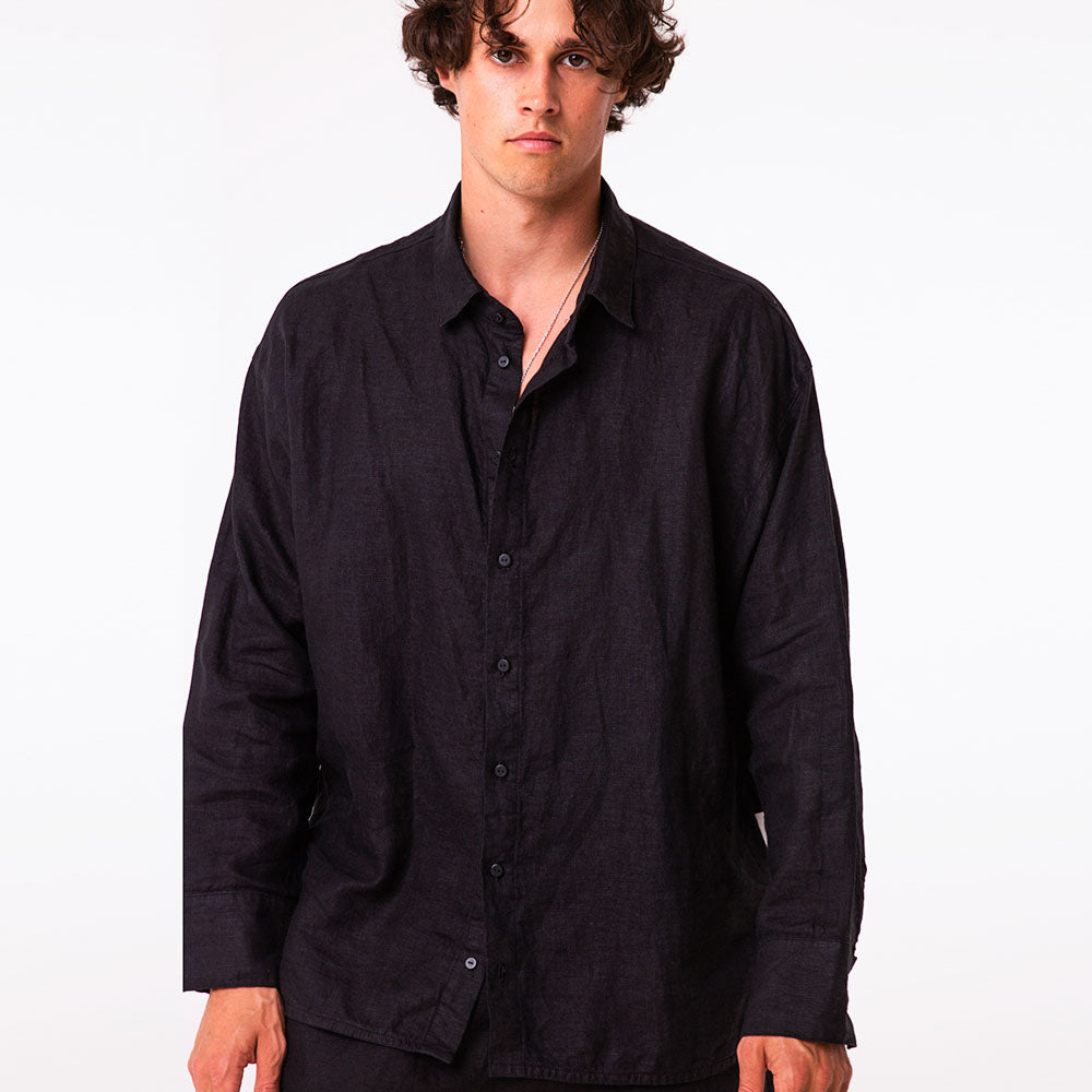 Linen shirt for men | Solid black