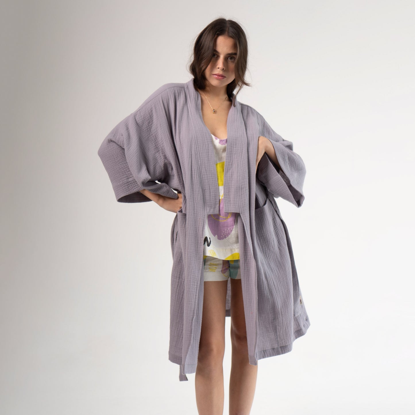 Cotton kimono robe 'grey' | READY TO SHIP