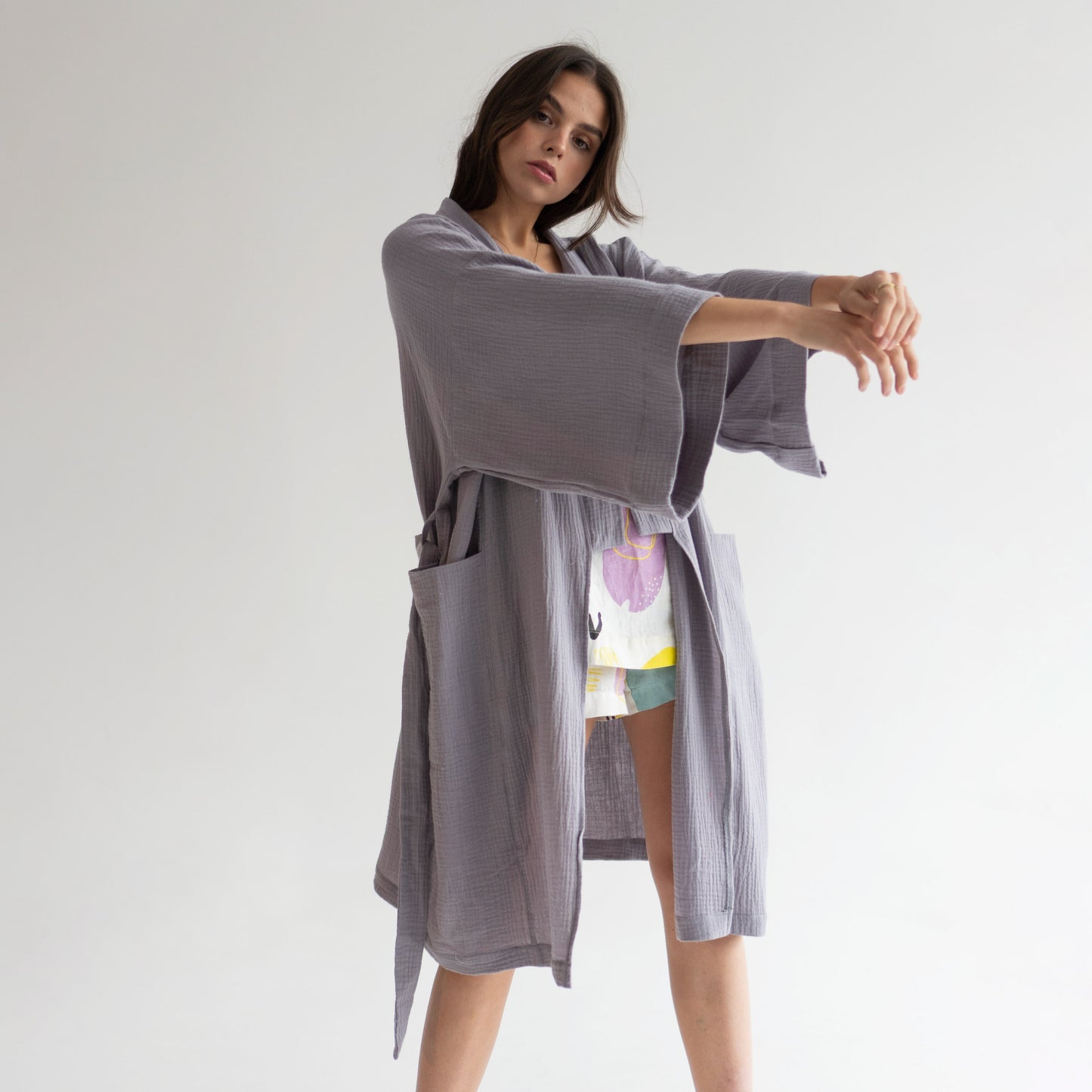 Cotton kimono robe 'grey' | READY TO SHIP