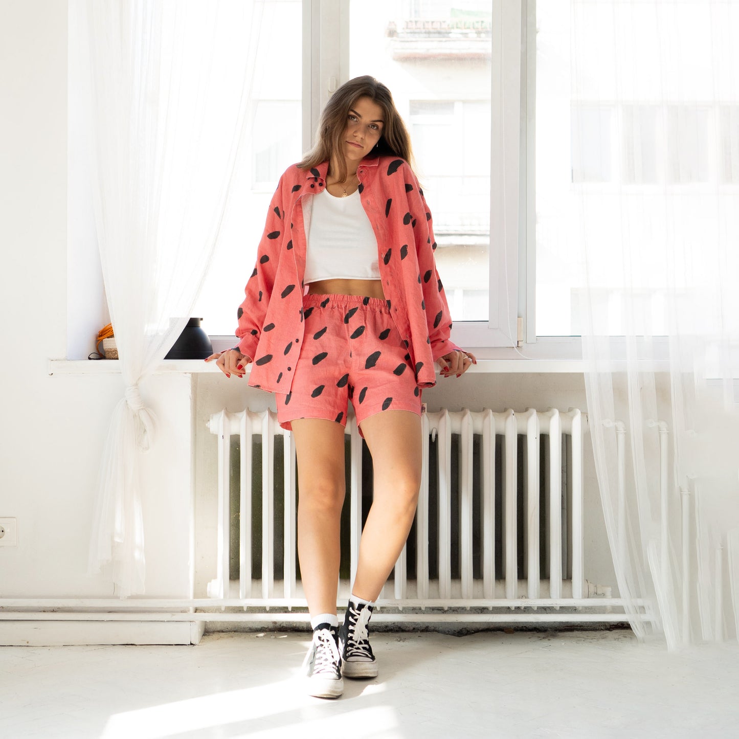 Linen shirt and shorts - watermelon