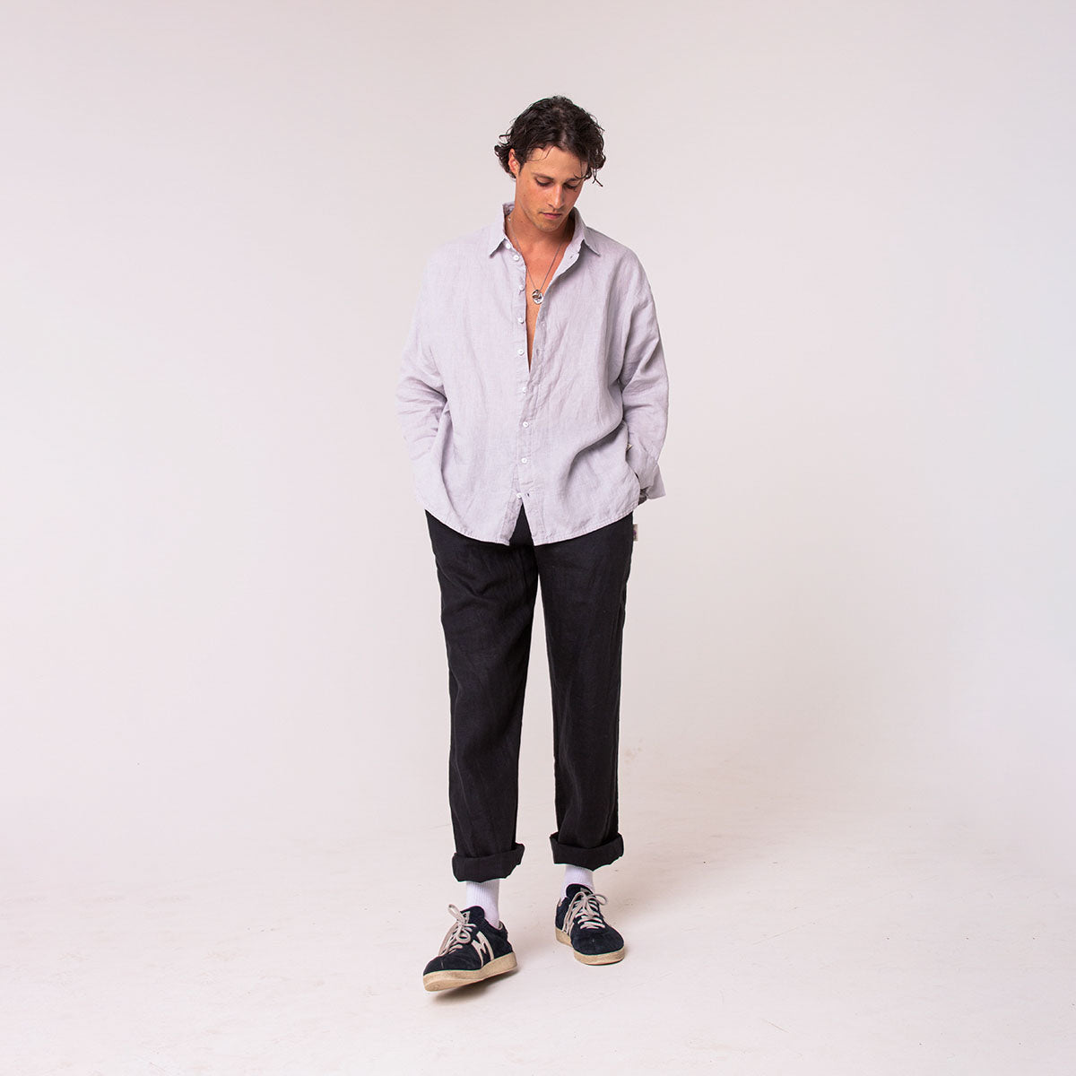 Black linen trousers