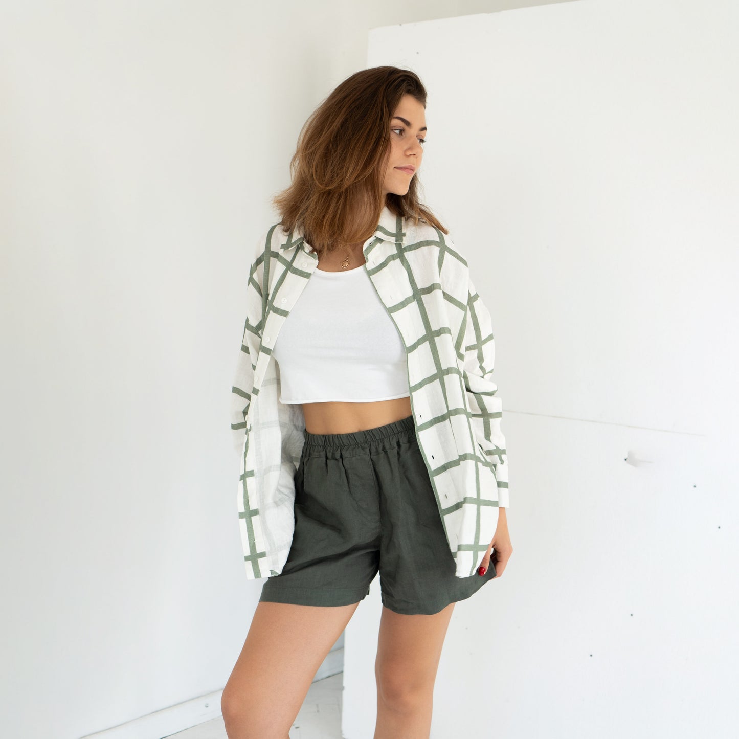 Linen shirt and shorts - greenish