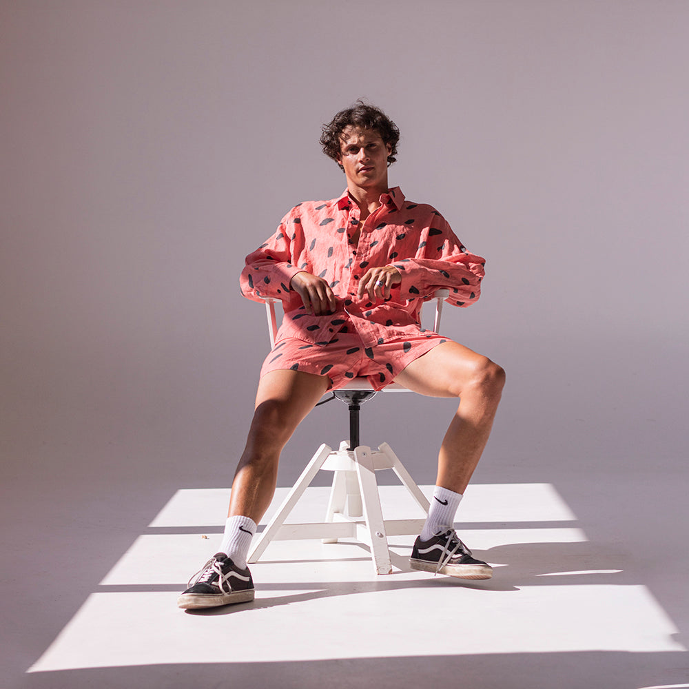 Colorful linen shirt and shorts - watermelon | READY TO SHIP