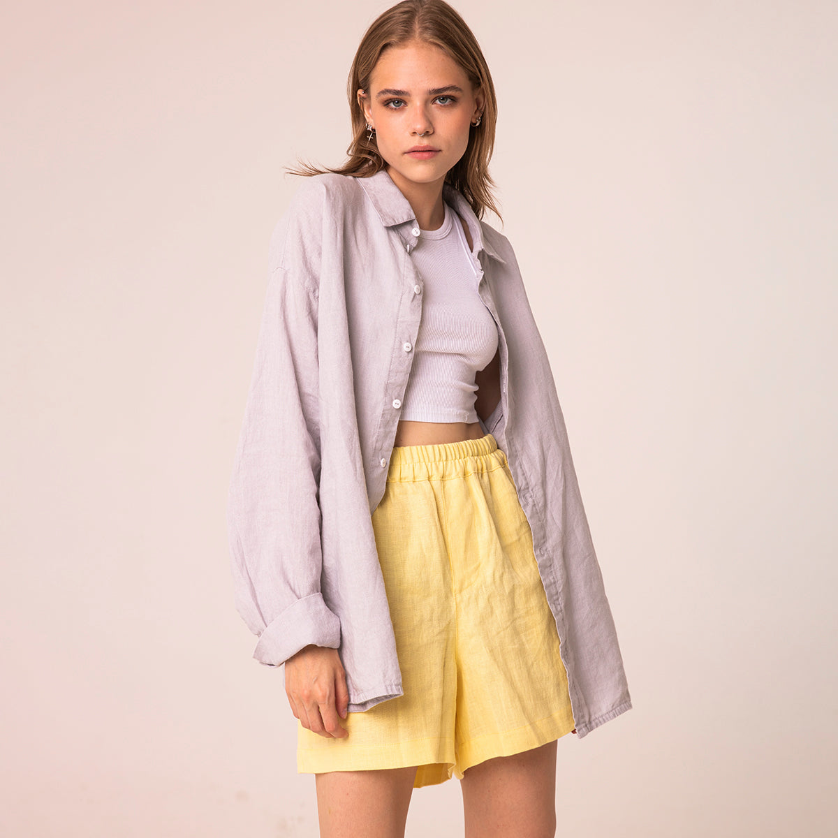 Linen shorts for women | yellow