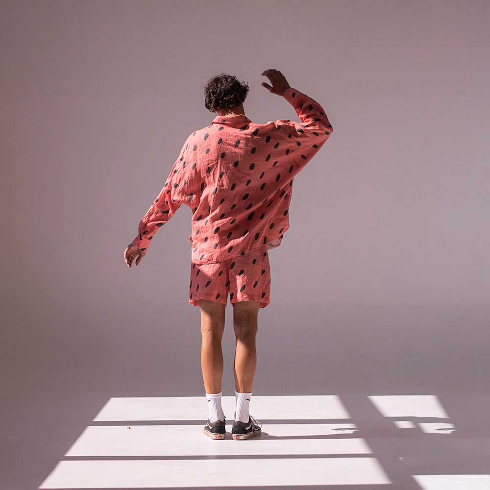 Colorful linen shirt and shorts - watermelon